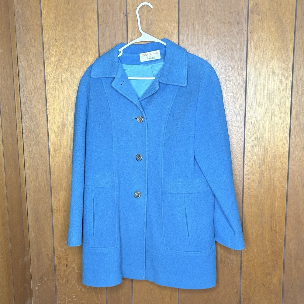 Vintage 80s Winter Time By Herman Kay Women's 10 Blue Wool Coat Classic Retro